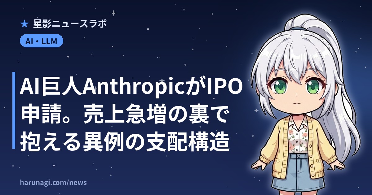 AI巨人AnthropicがIPO申請。売上急増の裏で抱える異例の支配構造